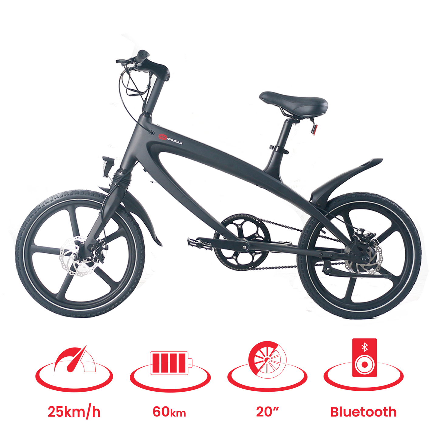 The Official Carbon Black E-Bike with Built-in Speakers & Bluetooth (Range up to 60km)