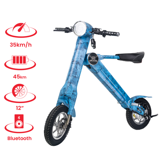 The Limited Edition Cruzaa Electric Scooter - 45km Range & 35kmh Top Speed Cruzaa Built in Bluetooth & Speakers +USB - Denim Blue