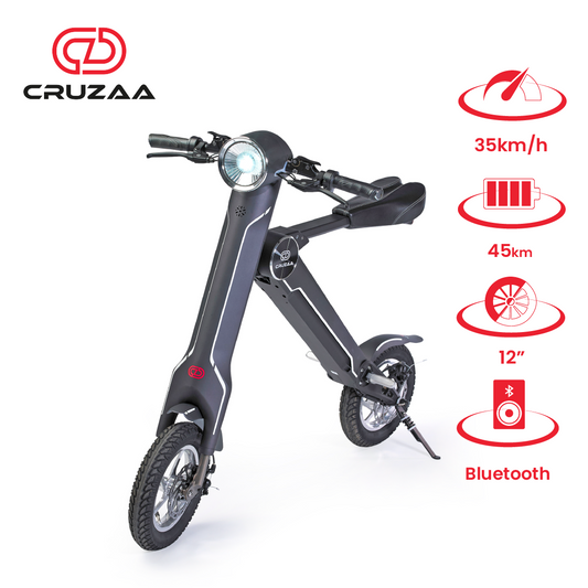 The Cruzaa PRO Electric Scooter - 45km Range & 35kmh Top Speed Cruzaa Built in Bluetooth & Speakers +USB - Carbon Black