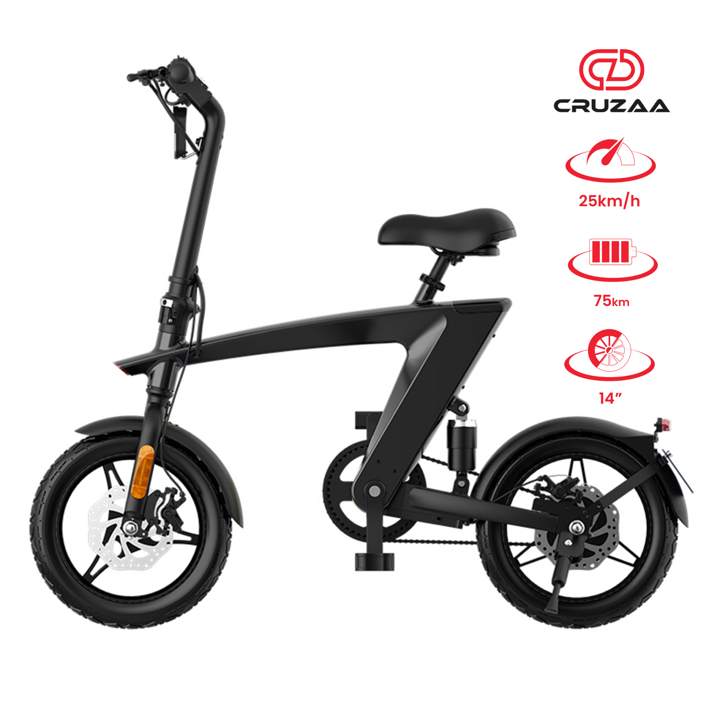 The Max foldable E-Bike Carbon Black Range 35km - Top Speed 25km/h