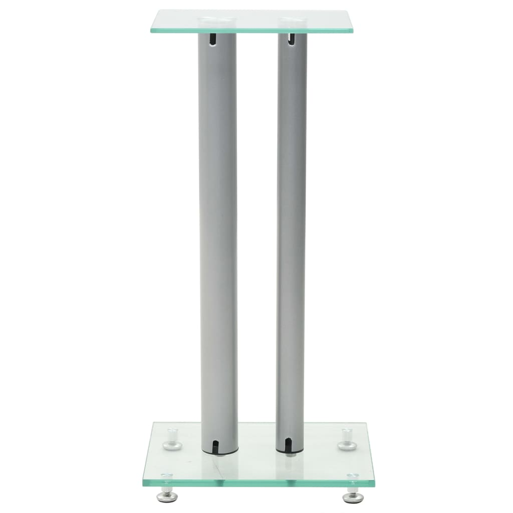 vidaXL Speaker Stands 2 pcs Tempered Glass 2 Pillars Design Silver