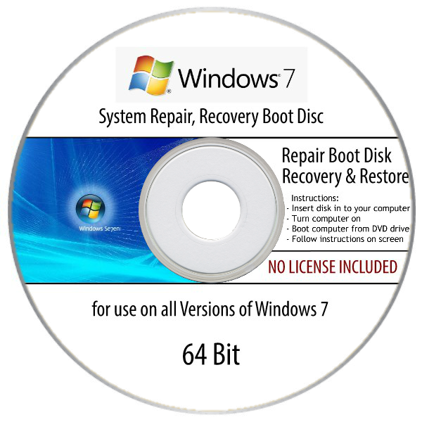 Windows 7 System OS, Recovery, Restore, Repair Boot Disc CD Tool to Fix PC Easy (32/64Bit)