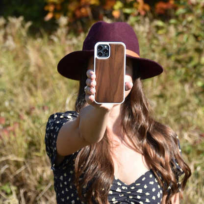 iPhone 12 and iPhone 12 Pro wood case walnut backside with TPU bumper and white PC