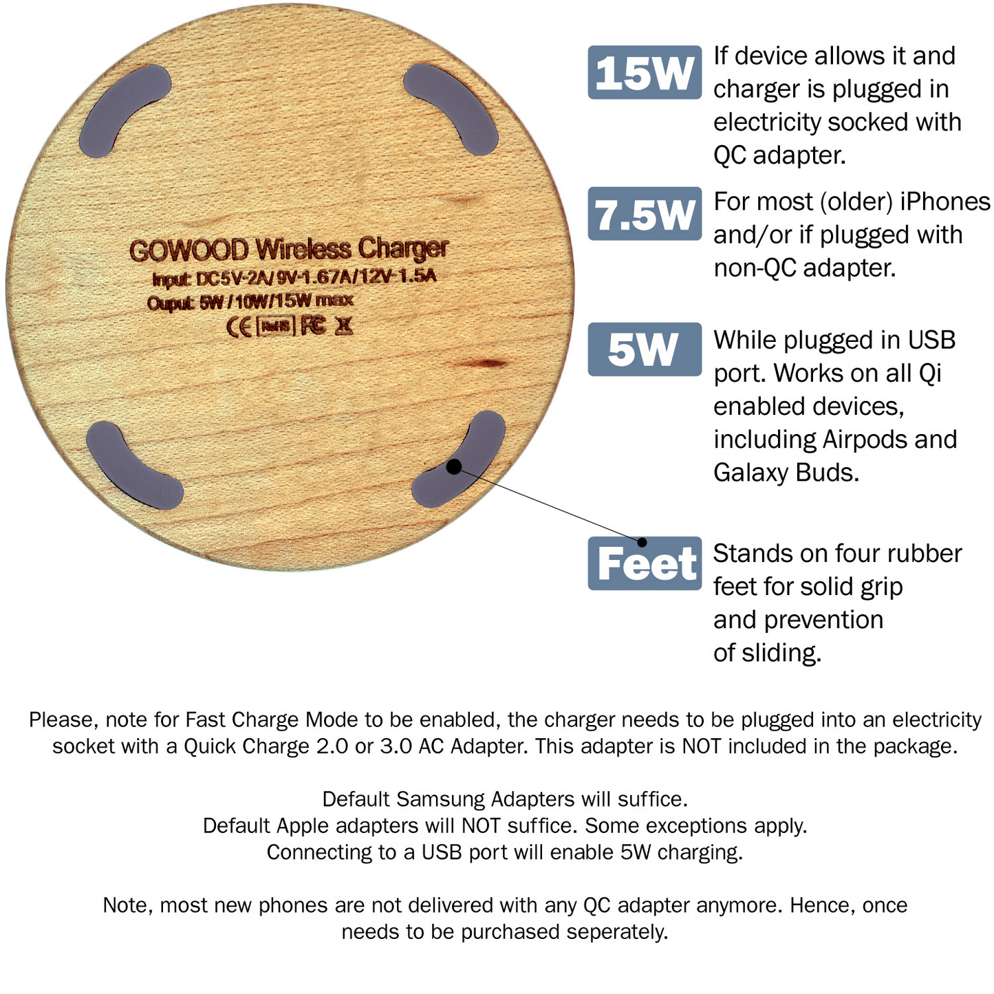 15W Fast Charge Maple Wood Wireless Charger