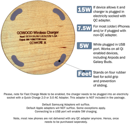 15W Fast Charge Maple Wood Wireless Charger