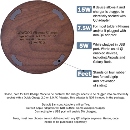 15W Fast Charge Walnut Wood Wireless Charger