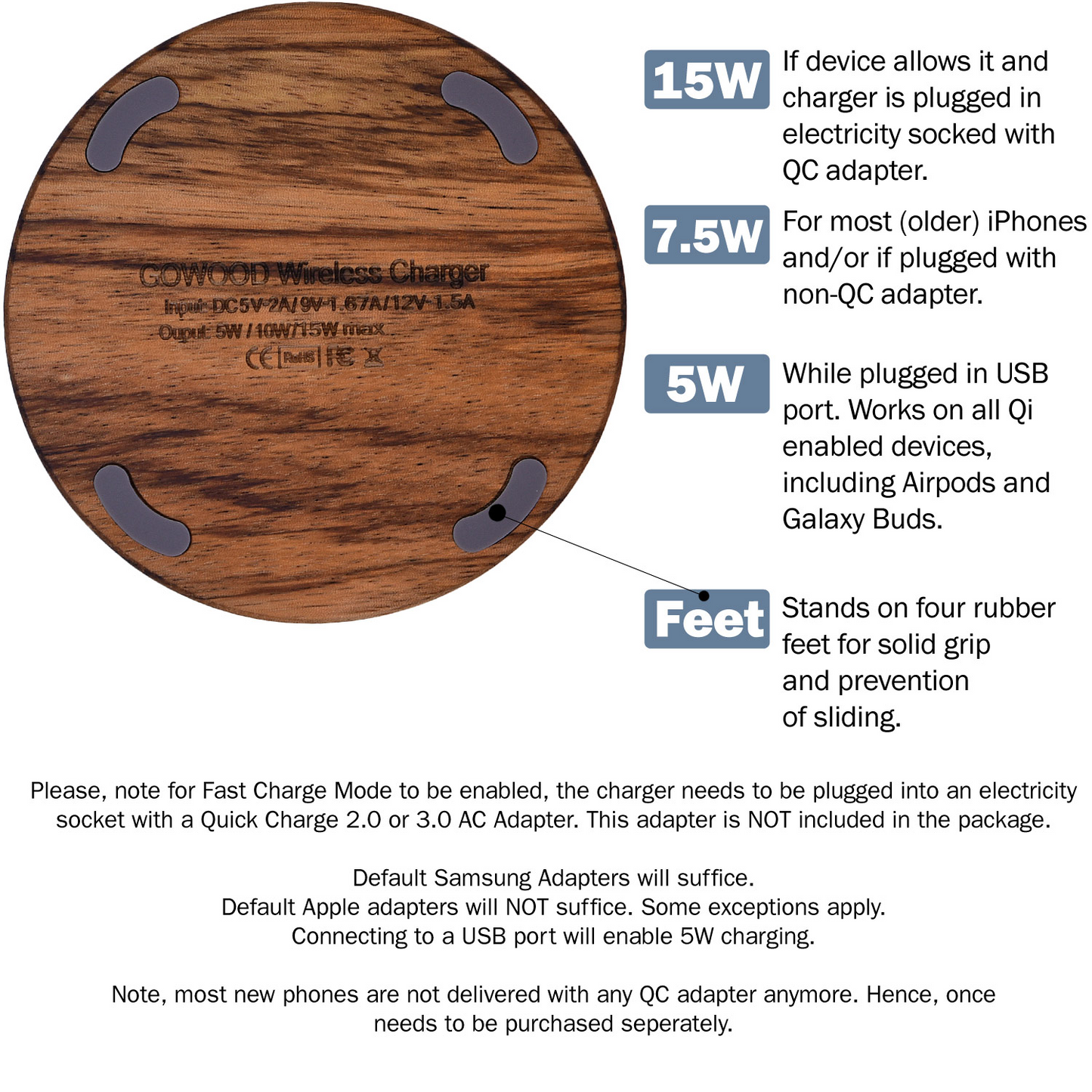 15W Fast Charge Zebra Wood Wireless Charger