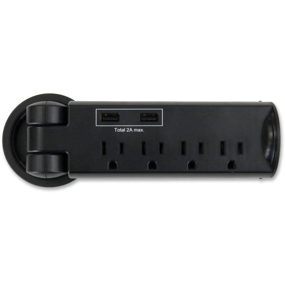 Pull-Up Power Module, 4 Outlets, 2 USB Ports, 8 ft Cord, Black