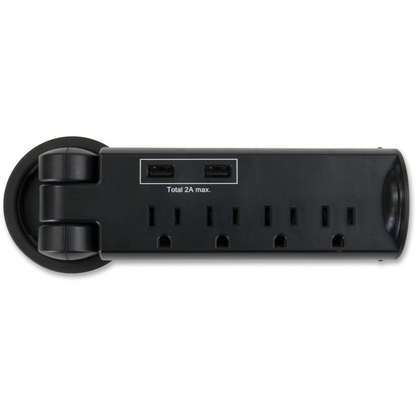 Pull-Up Power Module, 4 Outlets, 2 USB Ports, 8 ft Cord, Black