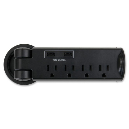 Pull-Up Power Module, 4 Outlets, 2 USB Ports, 8 ft Cord, Black