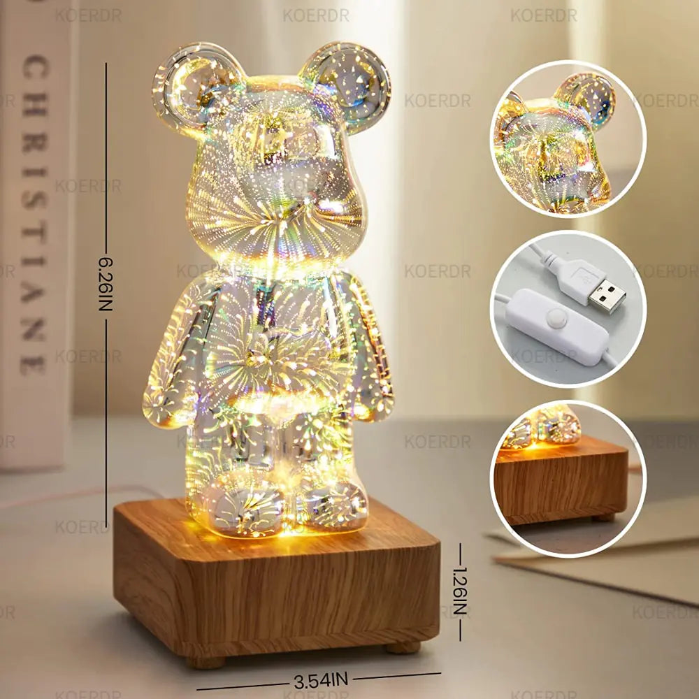 3D Fireworks Bear Night Light Projection