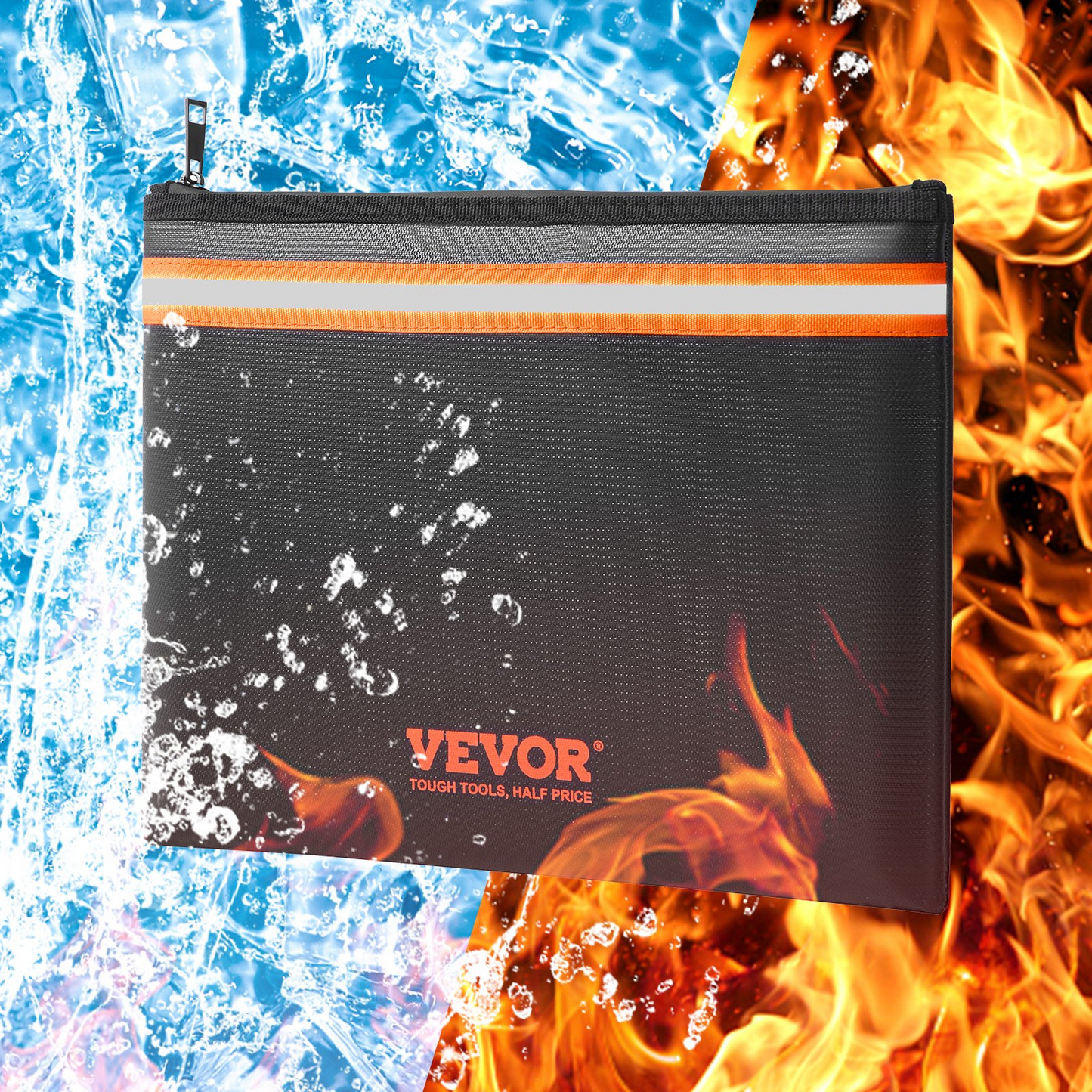 VEVOR Fireproof Document Bag, 13.4"x10" Fireproof Money Bag 2000℉, Fireproof and Waterproof Bag with A Card Pocket, Zipper, and Reflective Strip, for Money, Documents, Jewelry and Passport