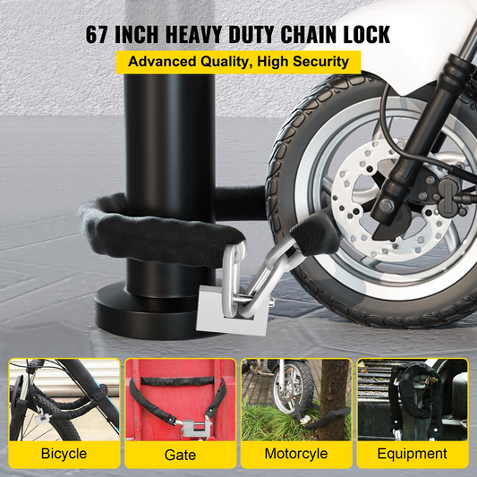 VEVOR Heavy Duty Chain Lock, 3/5 Inch x 5.58 Feet Security Chain Lock Kit, Premium Case-Hardened Chain Pure Brass Lock Core with 3 Keys, Fit for Motorcycle, Generator, Gates, Bicycle, Scooter