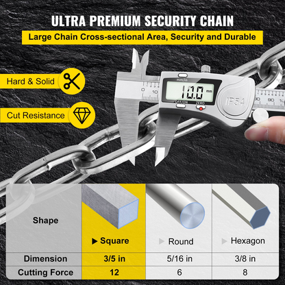 VEVOR Heavy Duty Chain Lock, 3/5 Inch x 5.58 Feet Security Chain Lock Kit, Premium Case-Hardened Chain Pure Brass Lock Core with 3 Keys, Fit for Motorcycle, Generator, Gates, Bicycle, Scooter