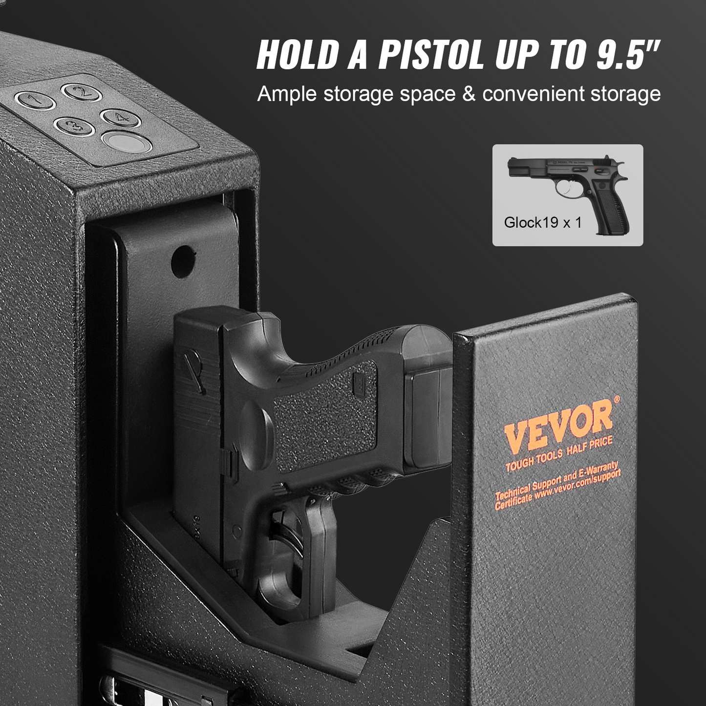 VEVOR Mounted Gun Safe for Pistols, Biometric Gun Safe with Three Quick Access Ways of Fingerprints, Passwords and Keys, Handgun Safe for 1 Pistol for Home, Bedside, Nightstand, Wall