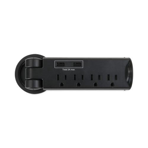 Pull-Up Power Module, 4 Outlets, 2 USB Ports, 8 ft Cord, Black