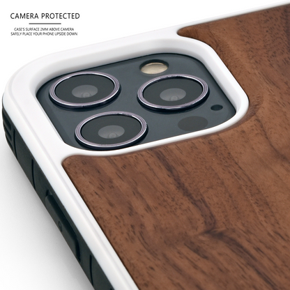 iPhone 12 and iPhone 12 Pro wood case walnut backside with TPU bumper and white PC