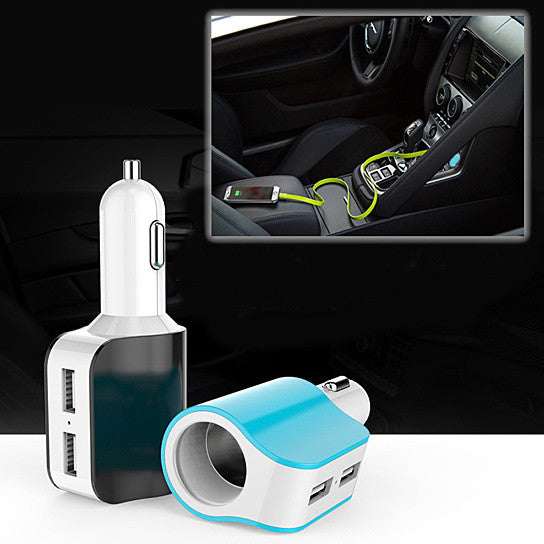 Twin Ports 3 In 1 USB Car Charger Black and White