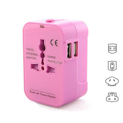 Worldwide Power Adapter and Travel Charger with Dual USB ports that works in 150 countries