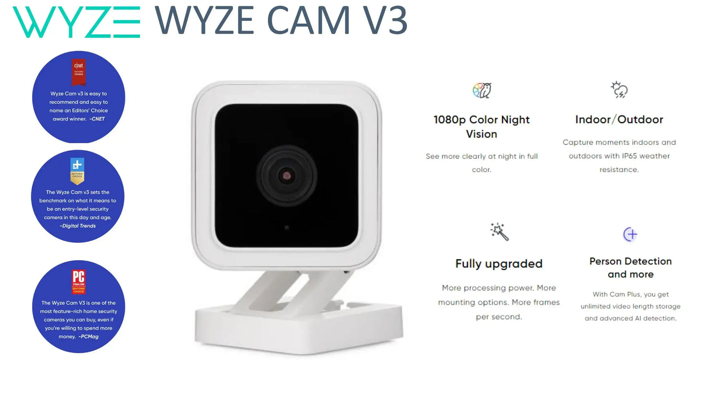 Wyze Cam v3 with Color Night Vision, Wireless 1080p HD Indoor/Outdoor Video Camera, Works with Alexa, Google Assistant