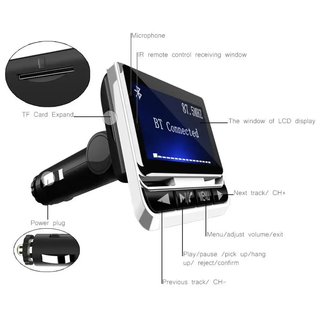 FM12B 1.44 Inch LCD Bluetooth Car MP3 Player Handsfree Wireless FM Transmitter Radio Adapter USB Car Charger Remote Control