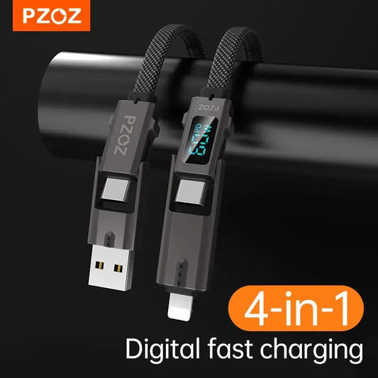 PZOZ 4 in 1 60W PD USB C Cable Digital Display Fast Charging For iPhone 15 14 13 12 Pro Max MacBook iPad USB Type C Cord Charger